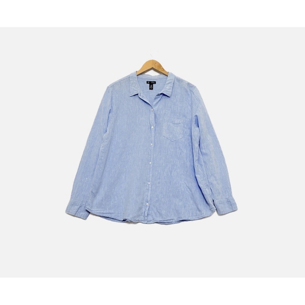 Gap Boyfriend Shirt Linen Blend Pocket Button Front Blouse Top Womens XXL *Flaw